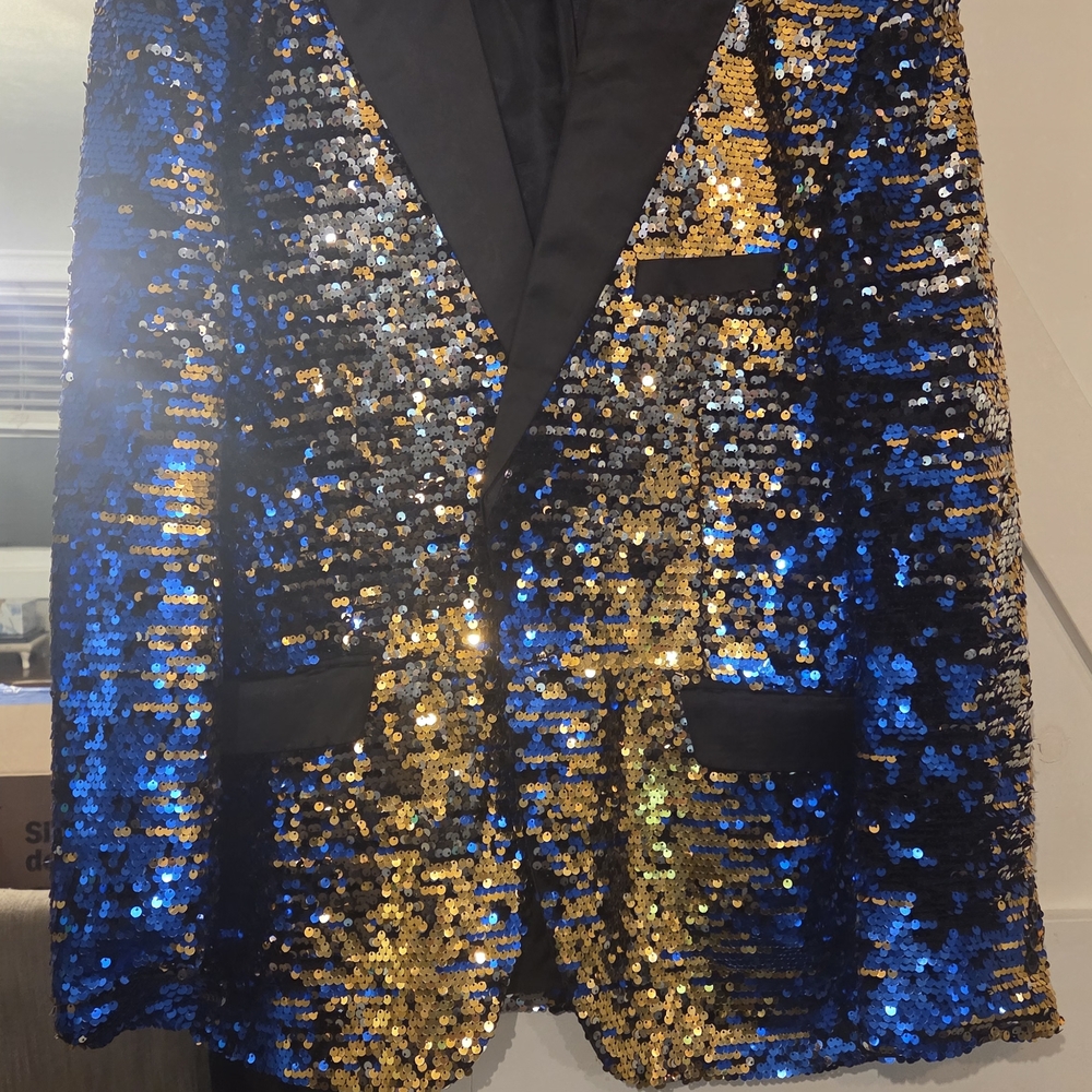 Alfred Angelo Blue and Gold Sequin Blazer - Picture 3 of 9